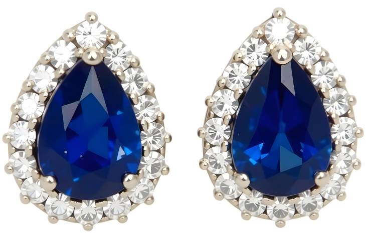 Pear Cut Sapphire and Diamond Halo Earrings